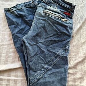 Guess Women's Blue Flare cargo Jeans with Zipper Accent vintage Y2K